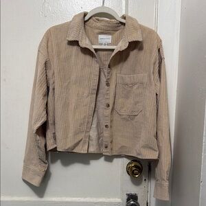 Tan Corduroy Button Crop Shirt